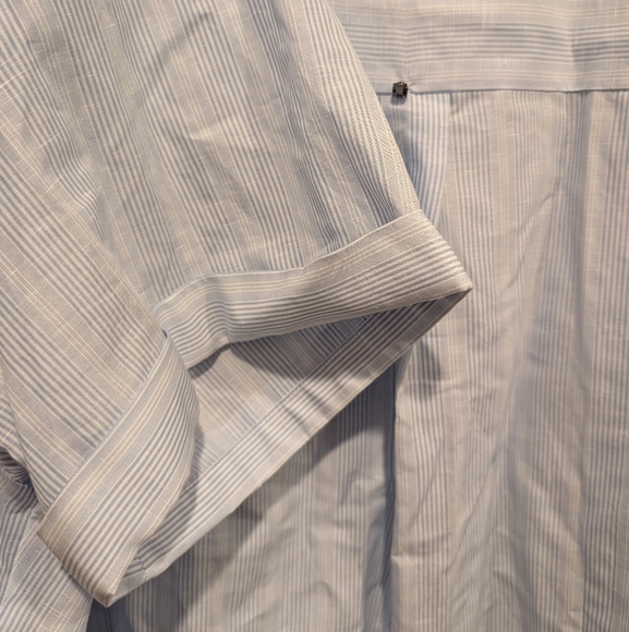 NWT Marina Rinaldi Sport White & Blue Pinstriped Patterned Button-Up Blouse - Picture 5 of 7